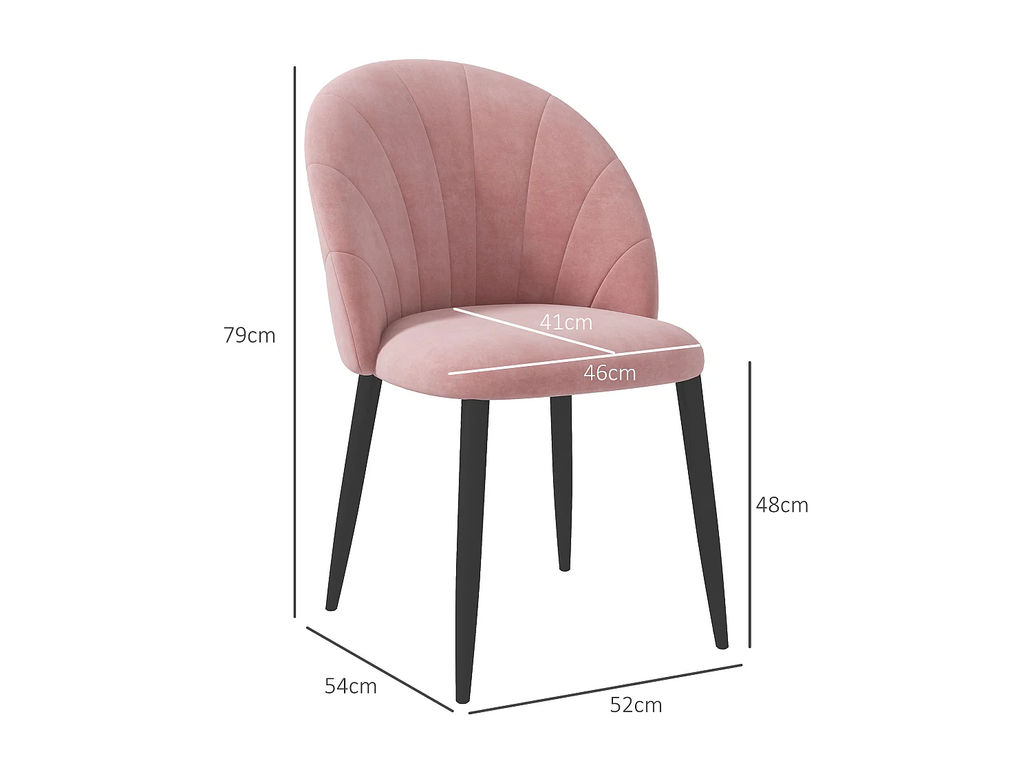 Set 2 sedie da pranzo imbottite stile nordico in velluto rosa