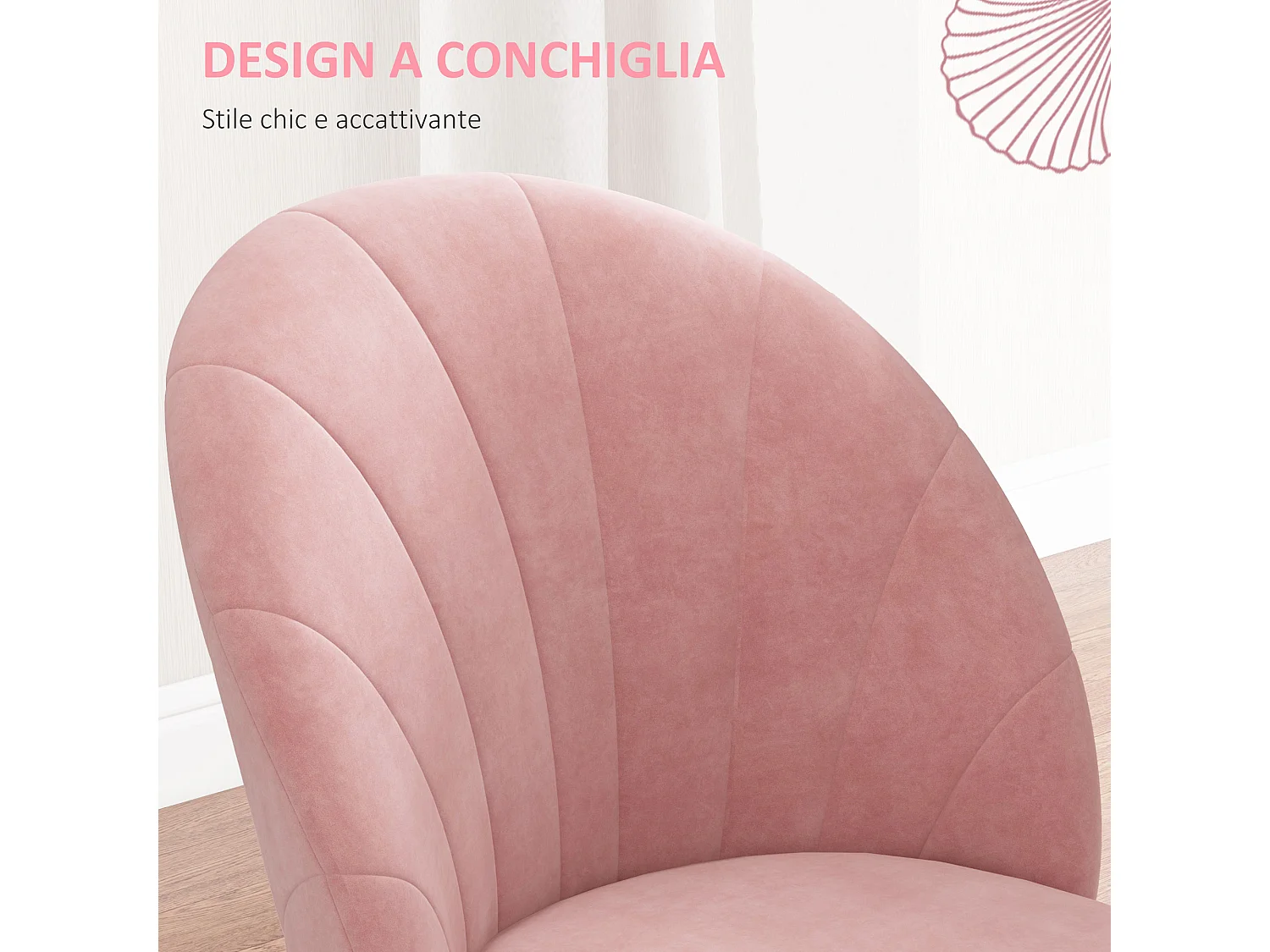 Set 2 sedie da pranzo imbottite stile nordico in velluto rosa