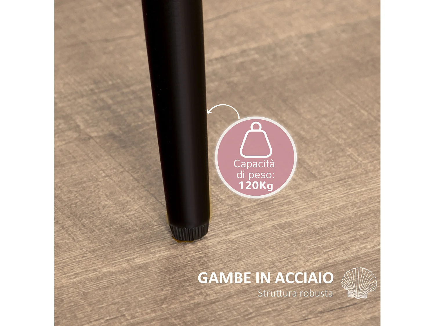 Set 2 sedie da pranzo imbottite stile nordico in velluto rosa