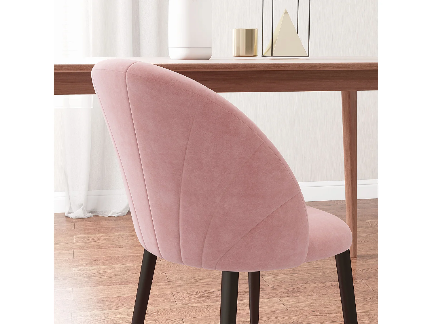 Set 2 sedie da pranzo imbottite stile nordico in velluto rosa