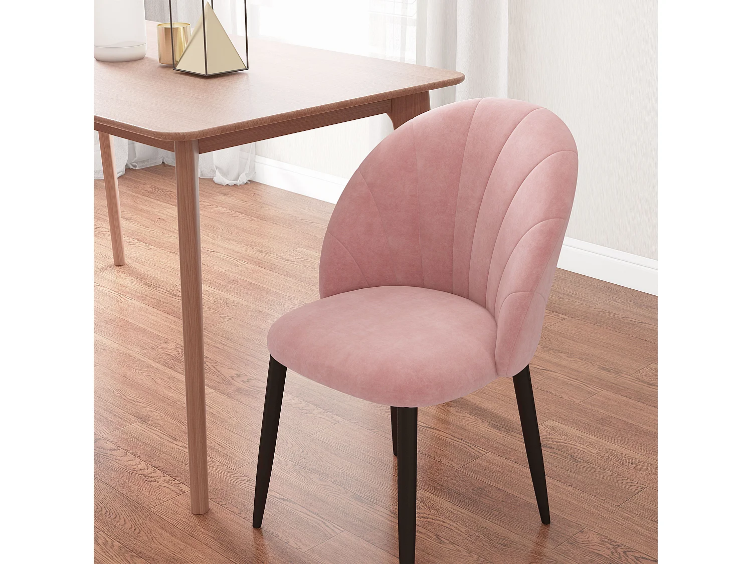 Set 2 sedie da pranzo imbottite stile nordico in velluto rosa