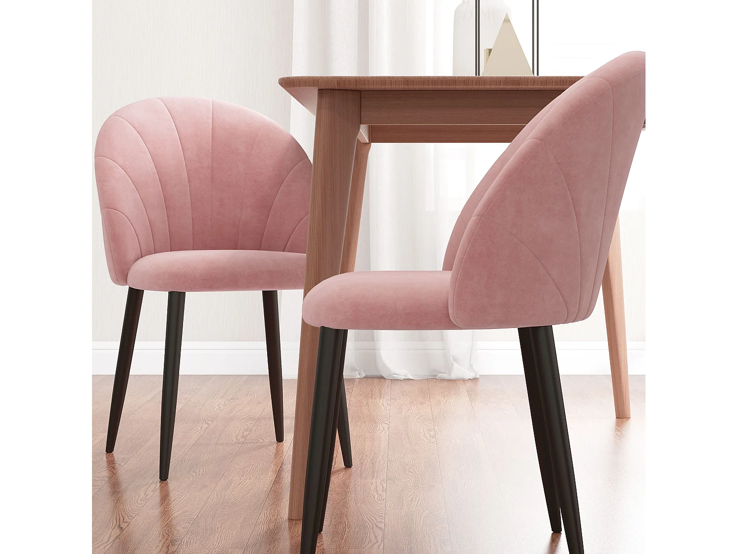 Set 2 sedie da pranzo imbottite stile nordico in velluto rosa