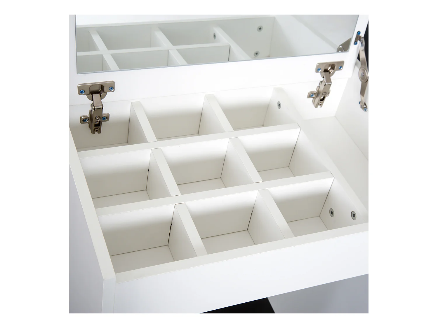 Tavolo da trucco con sgabello e specchio richiudibile in mdf bianco