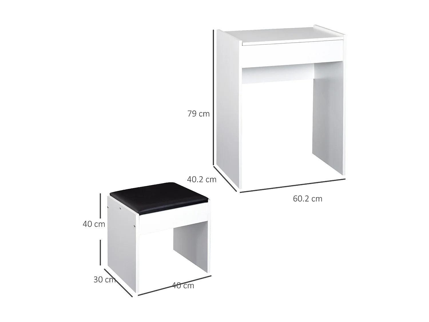 Tavolo da trucco con sgabello e specchio richiudibile in mdf bianco