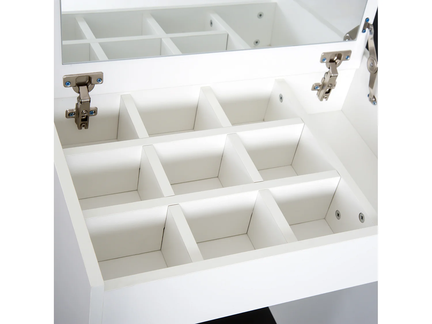 Tavolo da trucco con sgabello e specchio richiudibile in mdf bianco