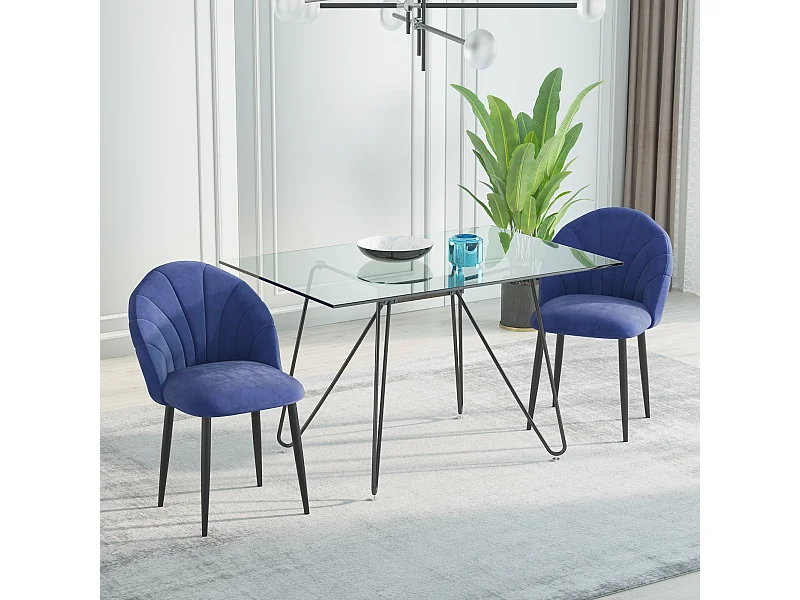 Set 2 sedie da pranzo vellutate in stile nordico 52x54x79 cm blu
