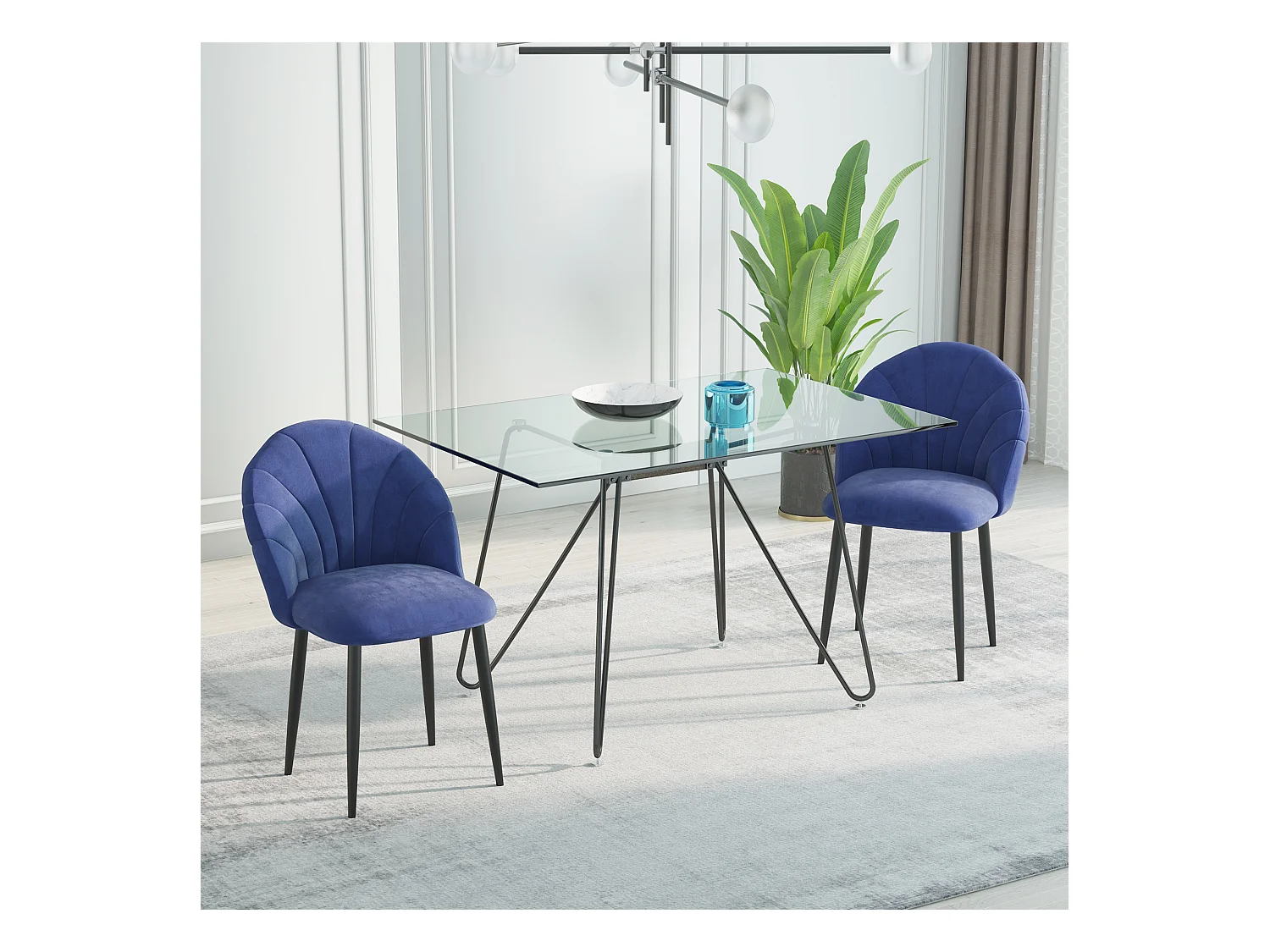 Set 2 sedie da pranzo vellutate in stile nordico 52x54x79 cm blu