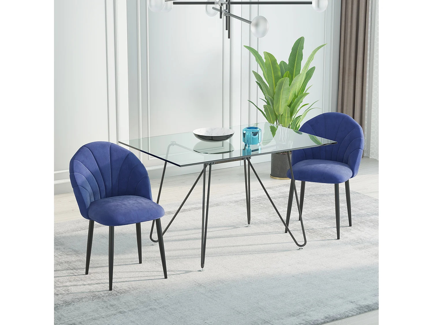 Set 2 sedie da pranzo vellutate in stile nordico 52x54x79 cm blu