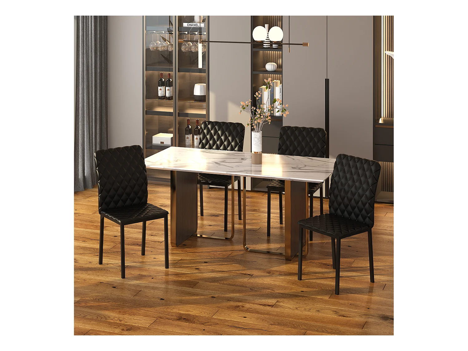 Set di 4 sedie da pranzo moderne in finta pelle nero