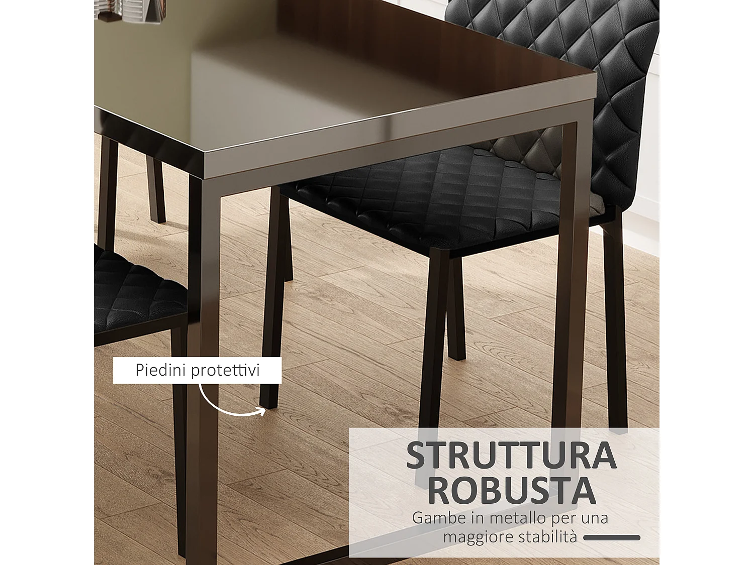 Set di 4 sedie da pranzo moderne in finta pelle nero