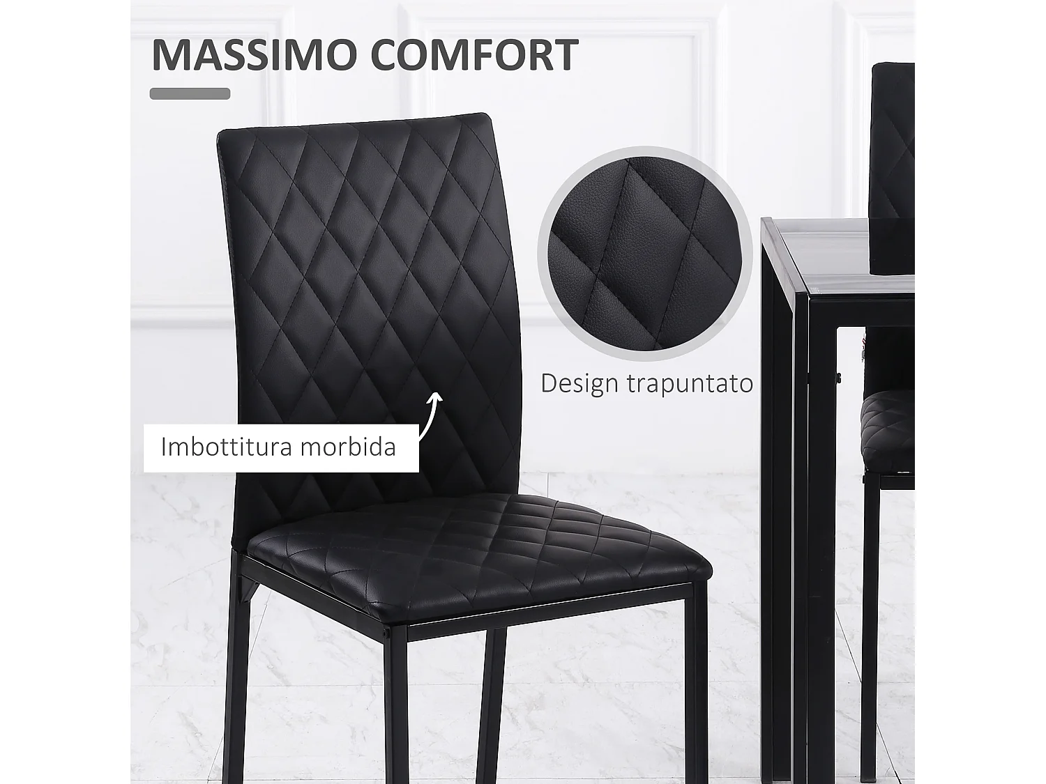 Set di 4 sedie da pranzo moderne in finta pelle nero