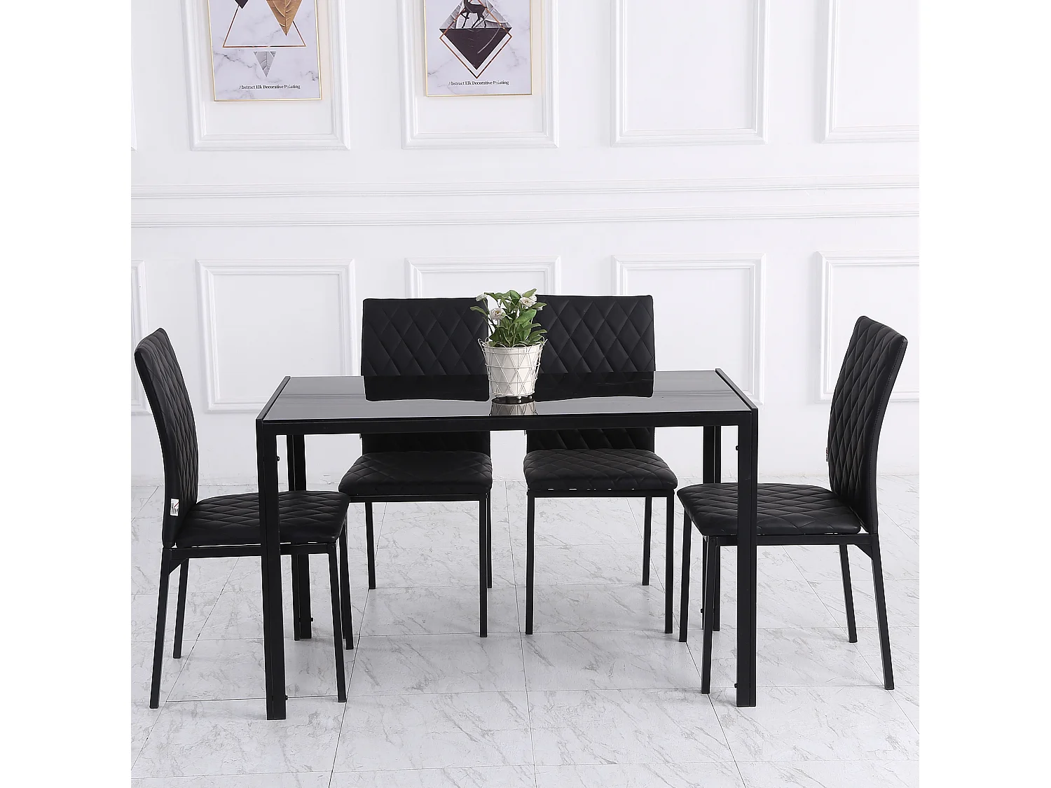 Set di 4 sedie da pranzo moderne in finta pelle nero