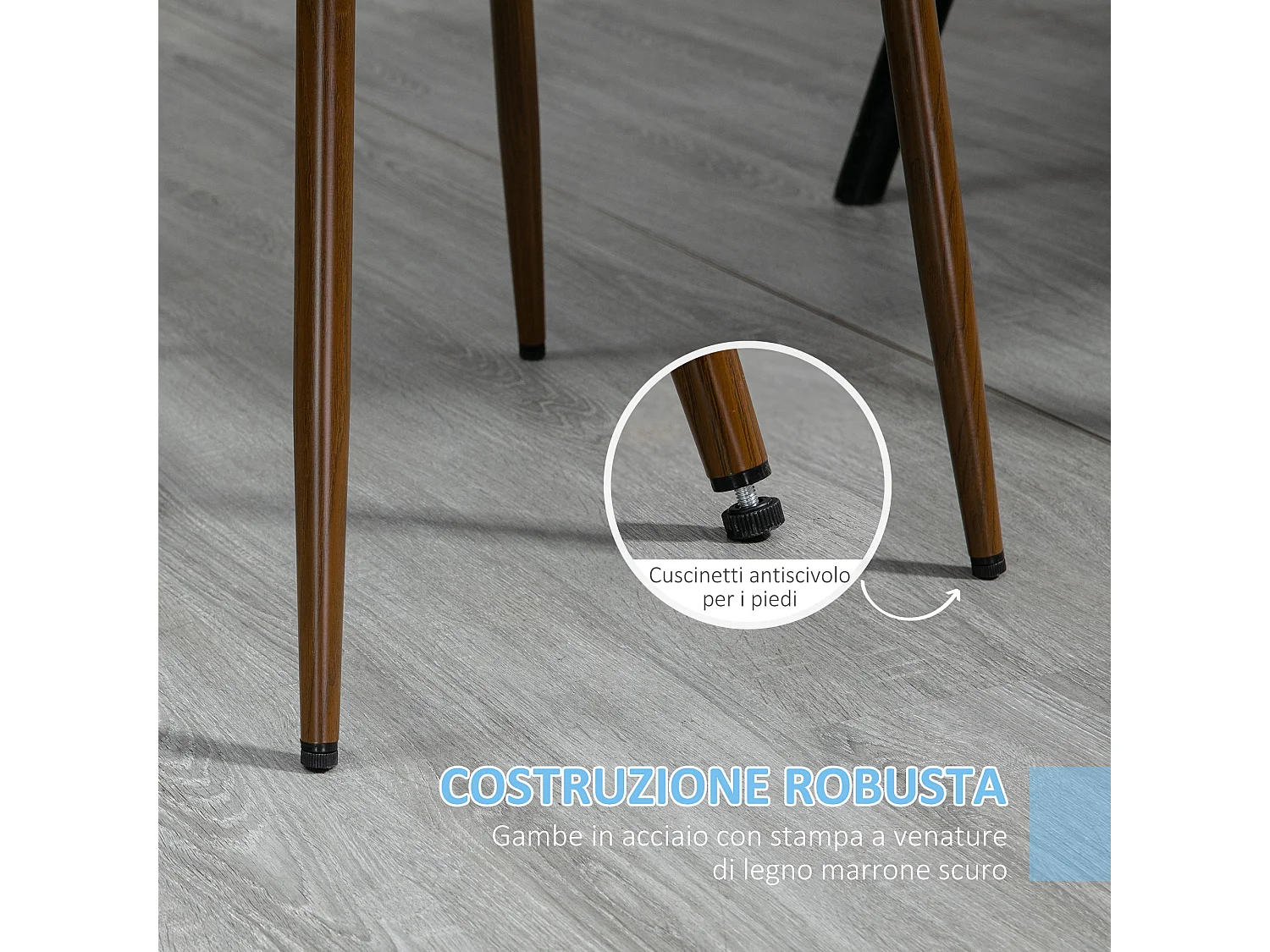 Set 4 sedie da cucina imbottite in poliestere e acciaio blu