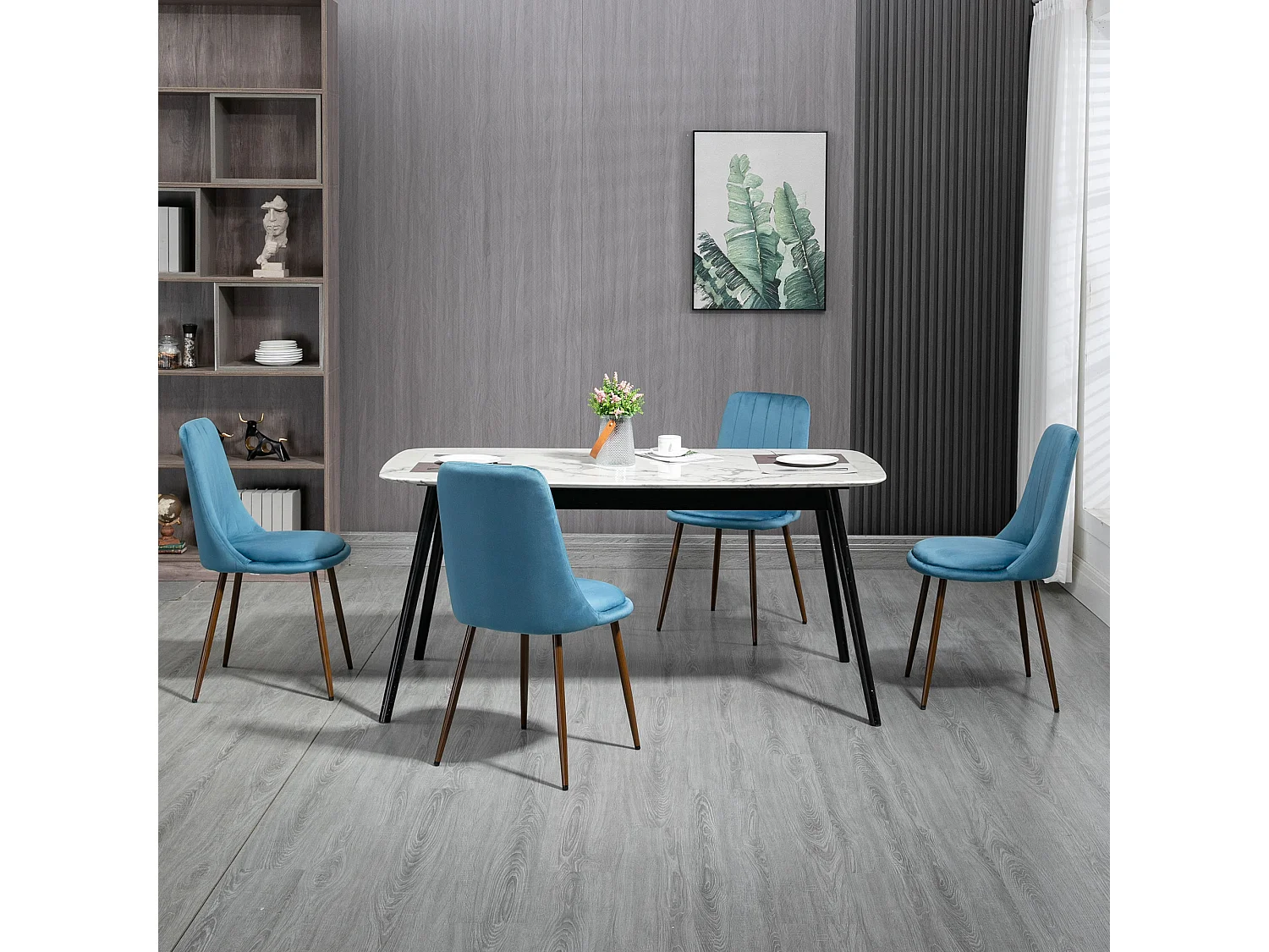 Set 4 sedie da cucina imbottite in poliestere e acciaio blu