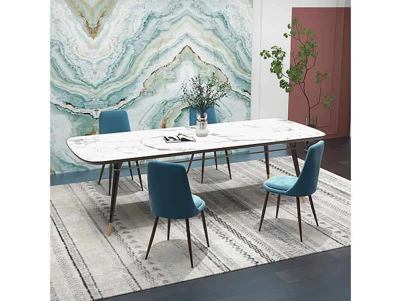 Set 4 sedie da cucina imbottite in poliestere e acciaio blu