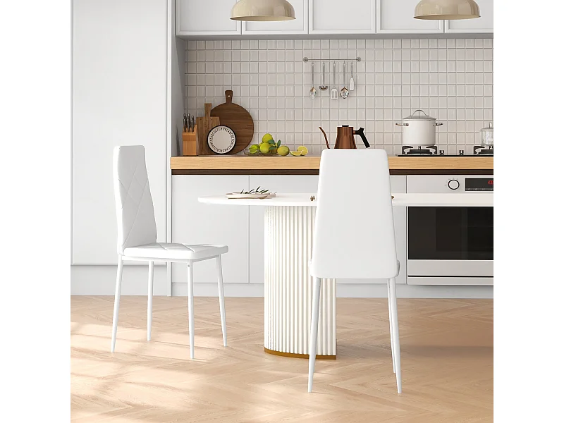 Set 2 sedie da pranzo in finta pelle acciaio con schienale alto bianco