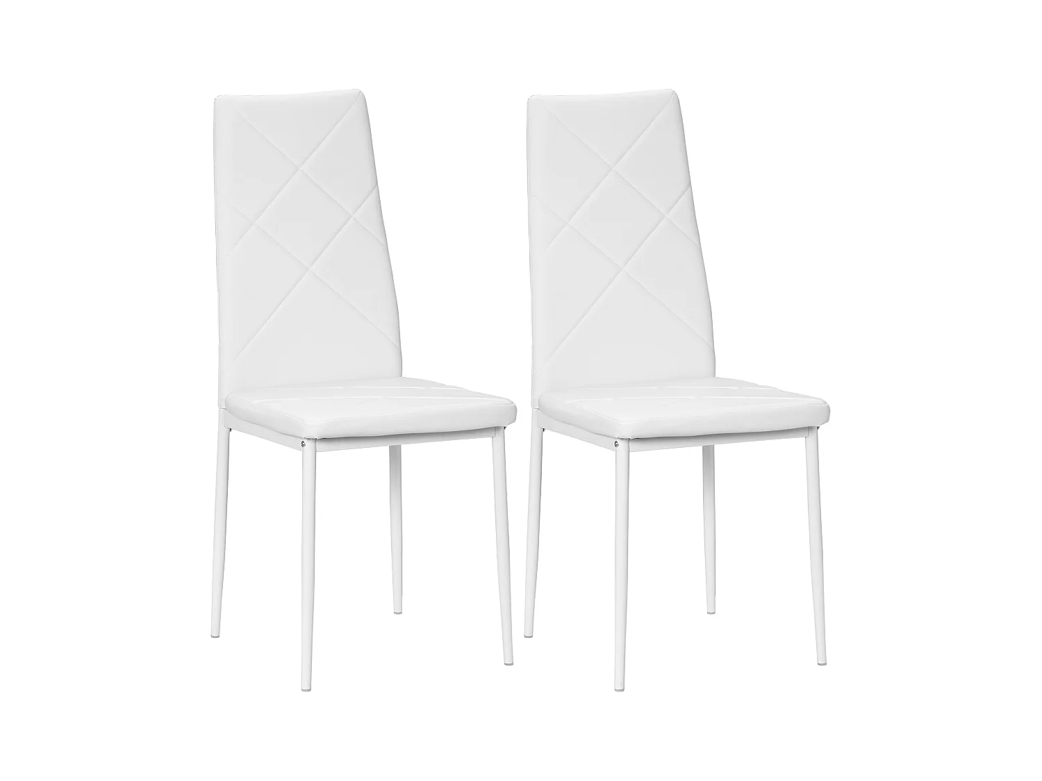 Set 2 sedie da pranzo in finta pelle acciaio con schienale alto bianco