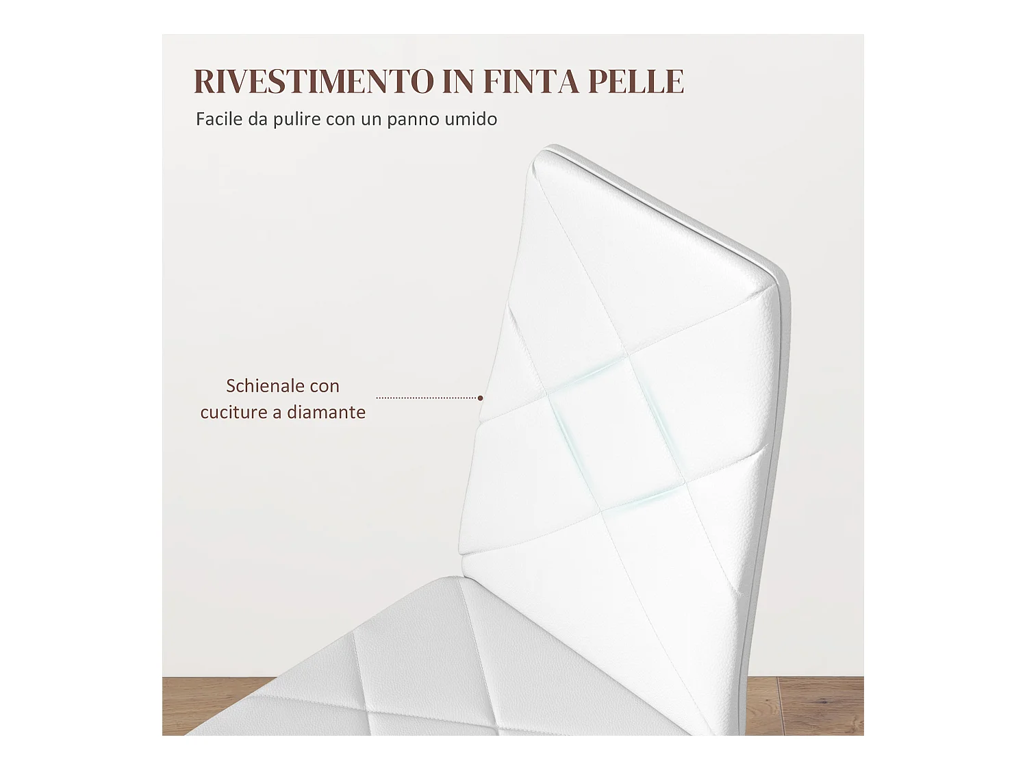 Set 2 sedie da pranzo in finta pelle acciaio con schienale alto bianco