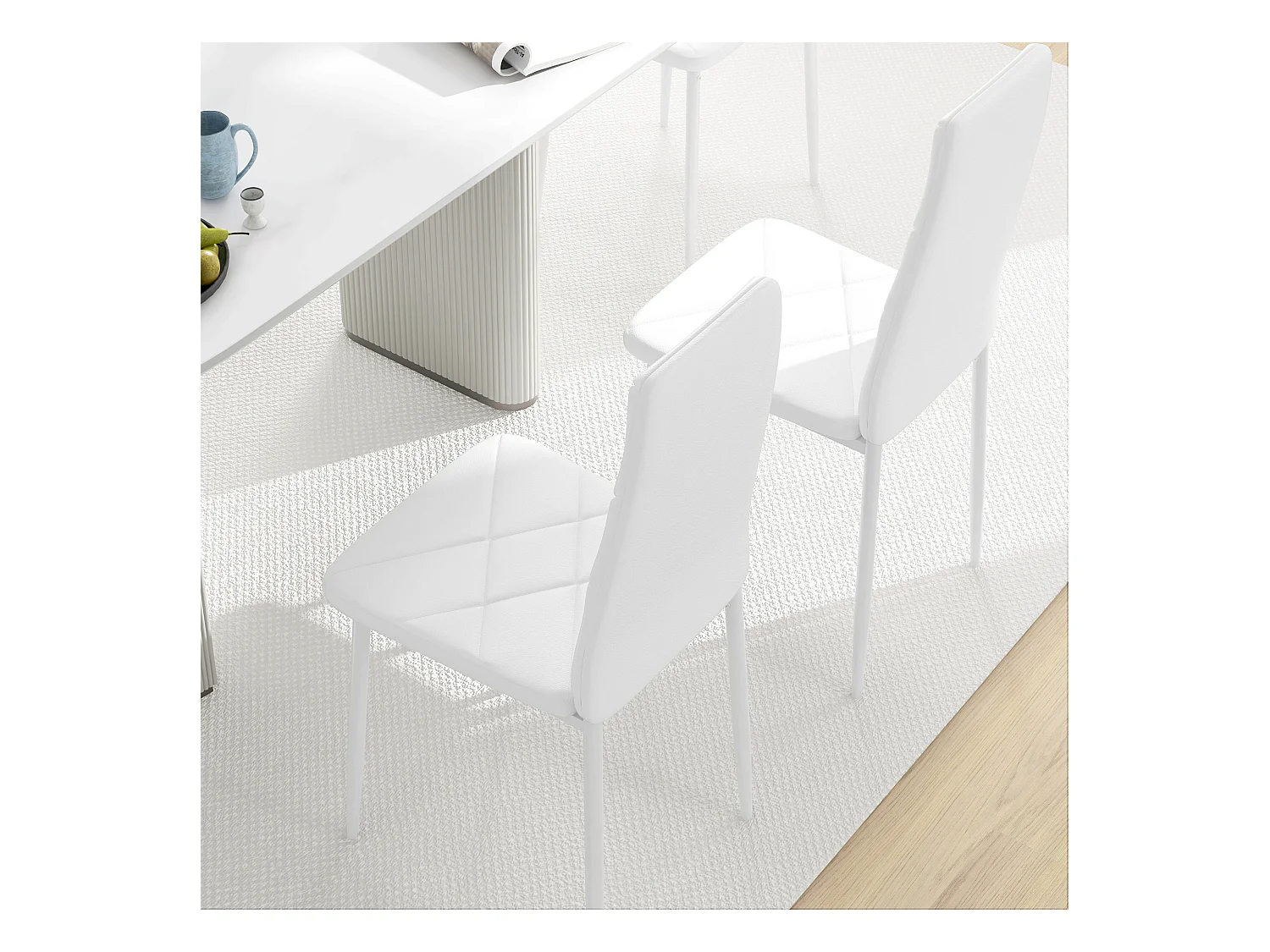 Set 2 sedie da pranzo in finta pelle acciaio con schienale alto bianco