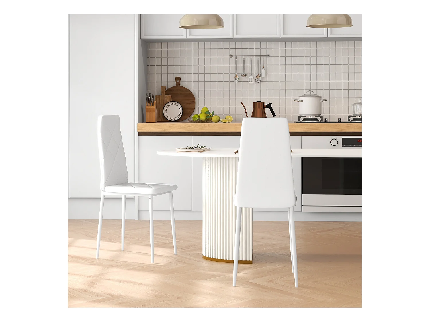 Set 2 sedie da pranzo in finta pelle acciaio con schienale alto bianco