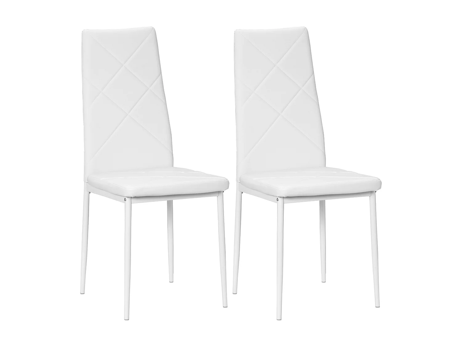 Set 2 sedie da pranzo in finta pelle acciaio con schienale alto bianco