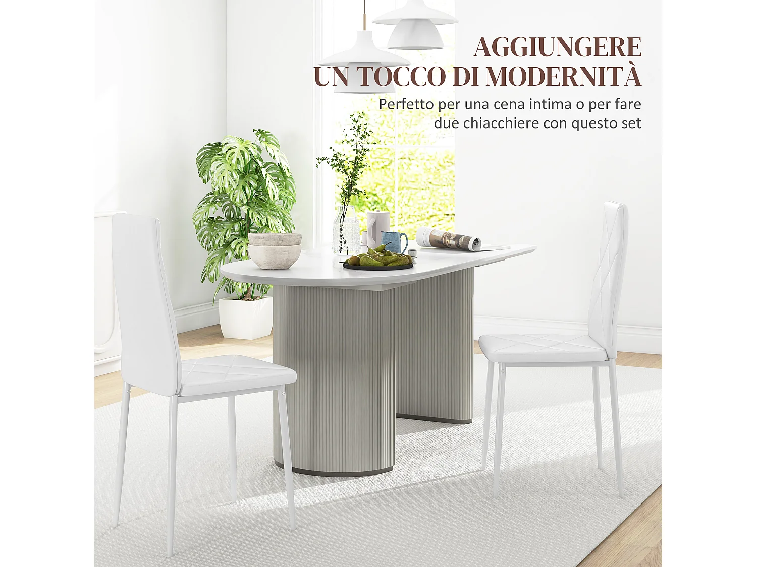 Set 2 sedie da pranzo in finta pelle acciaio con schienale alto bianco