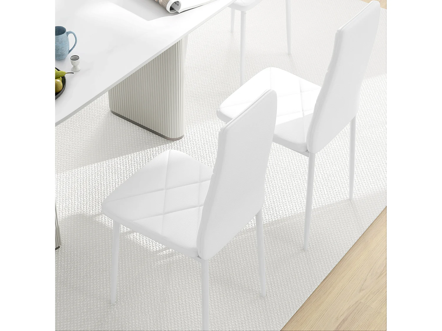 Set 2 sedie da pranzo in finta pelle acciaio con schienale alto bianco