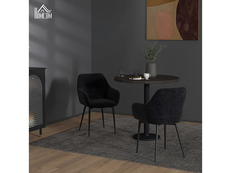 Set 2 sedie per sala da pranzo con braccioli in velluto nero