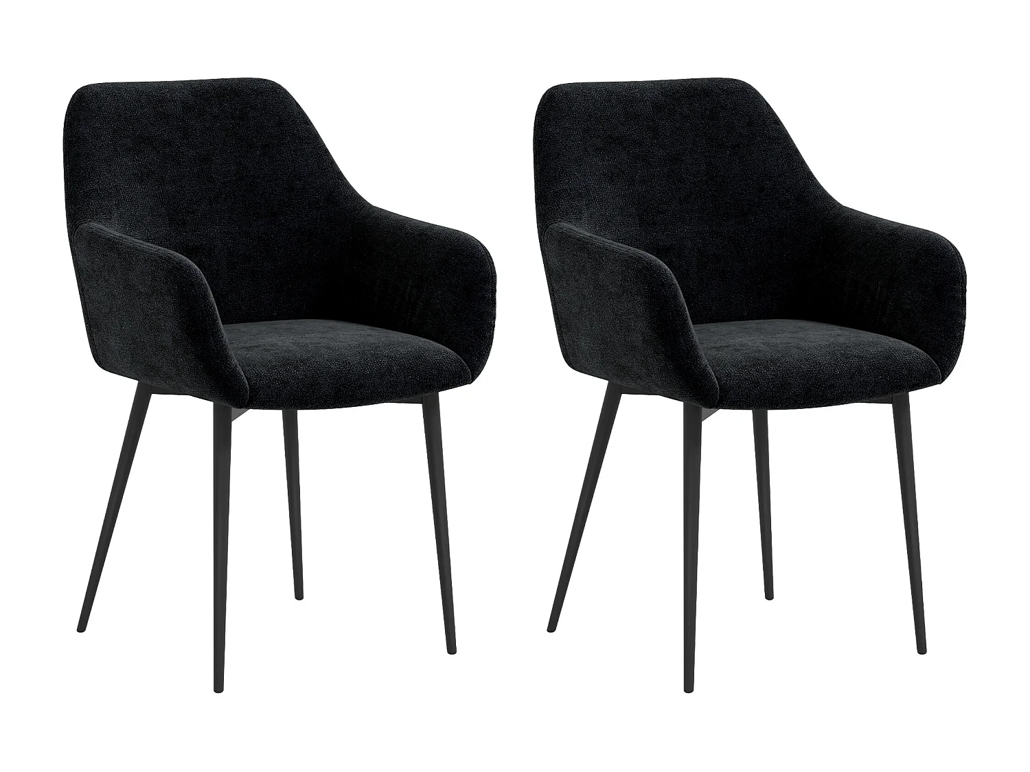 Set 2 sedie per sala da pranzo con braccioli in velluto nero