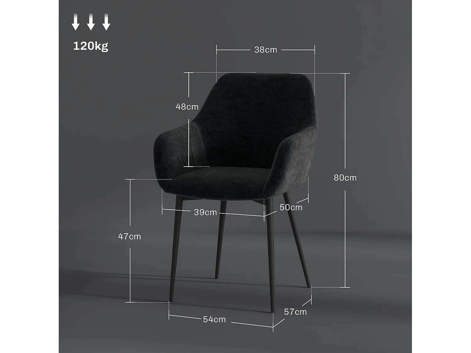 Set 2 sedie per sala da pranzo con braccioli in velluto nero