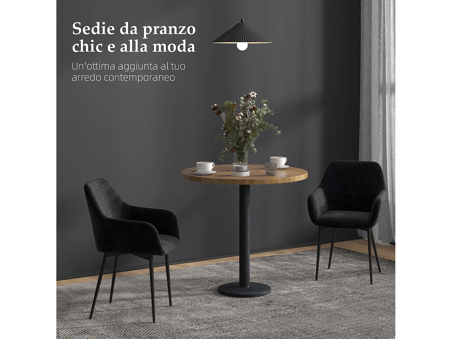 Set 2 sedie per sala da pranzo con braccioli in velluto nero