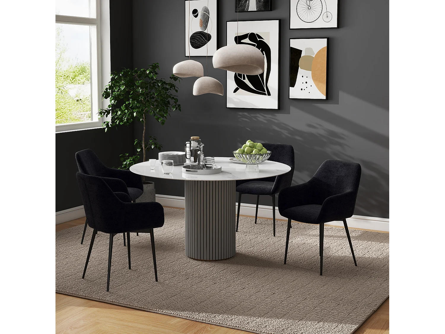 Set 2 sedie per sala da pranzo con braccioli in velluto nero