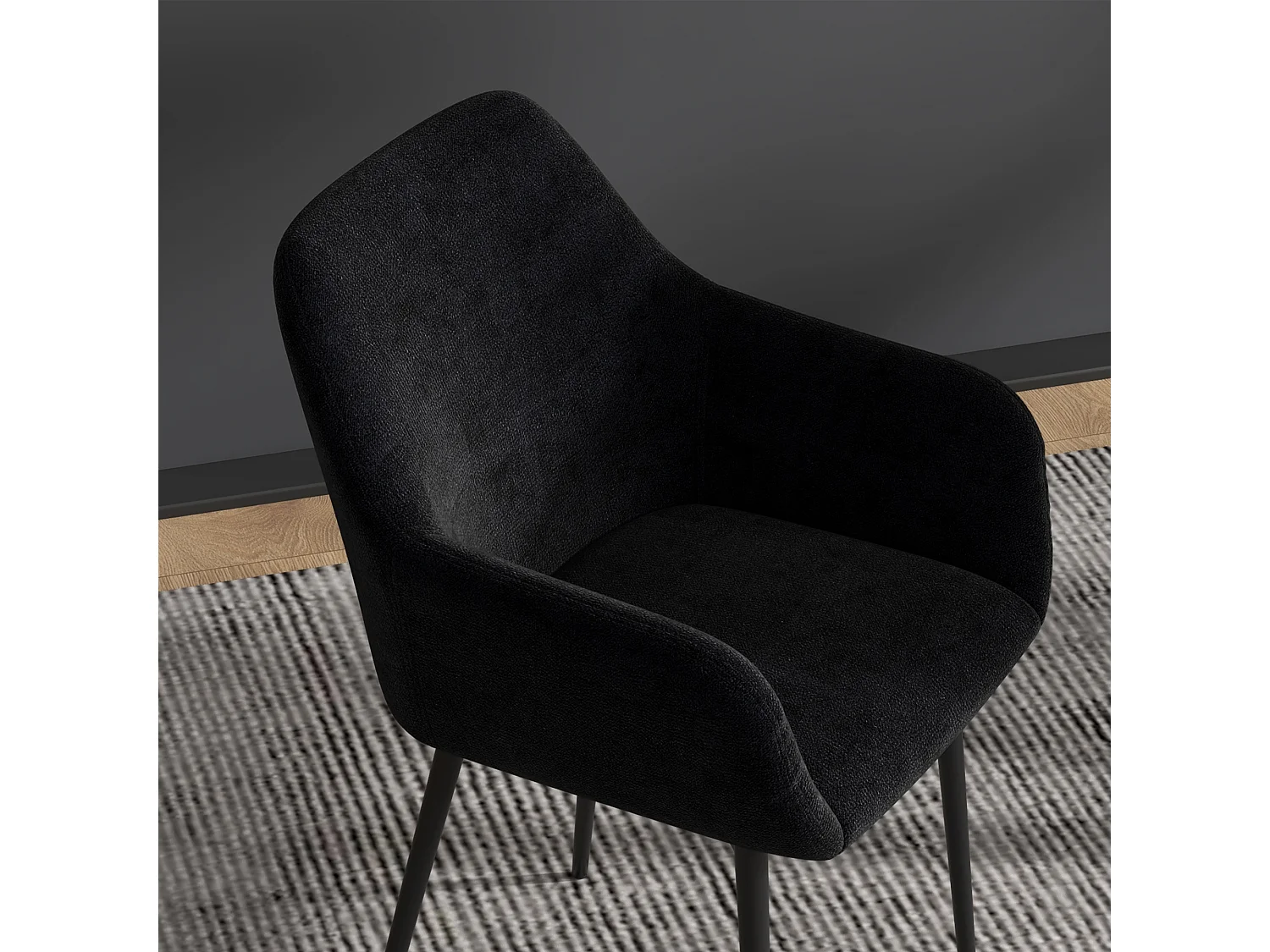Set 2 sedie per sala da pranzo con braccioli in velluto nero