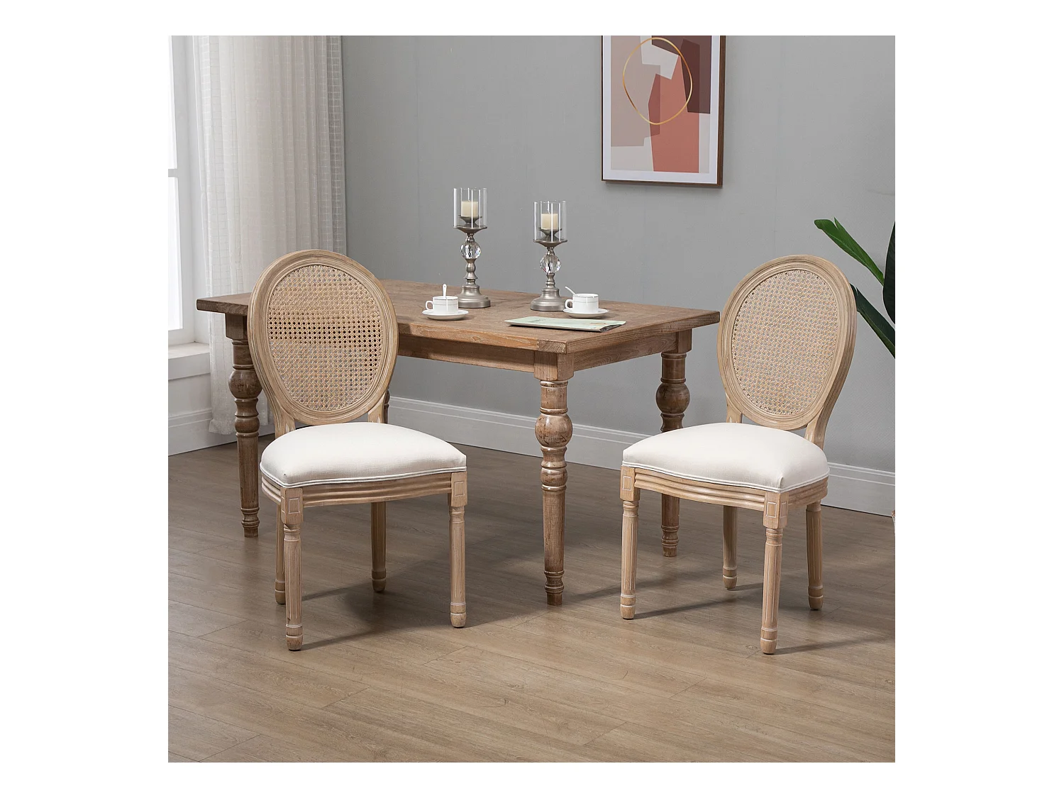 Set 2 sedie soggiorno schienale traforato 49x56x96cm crema