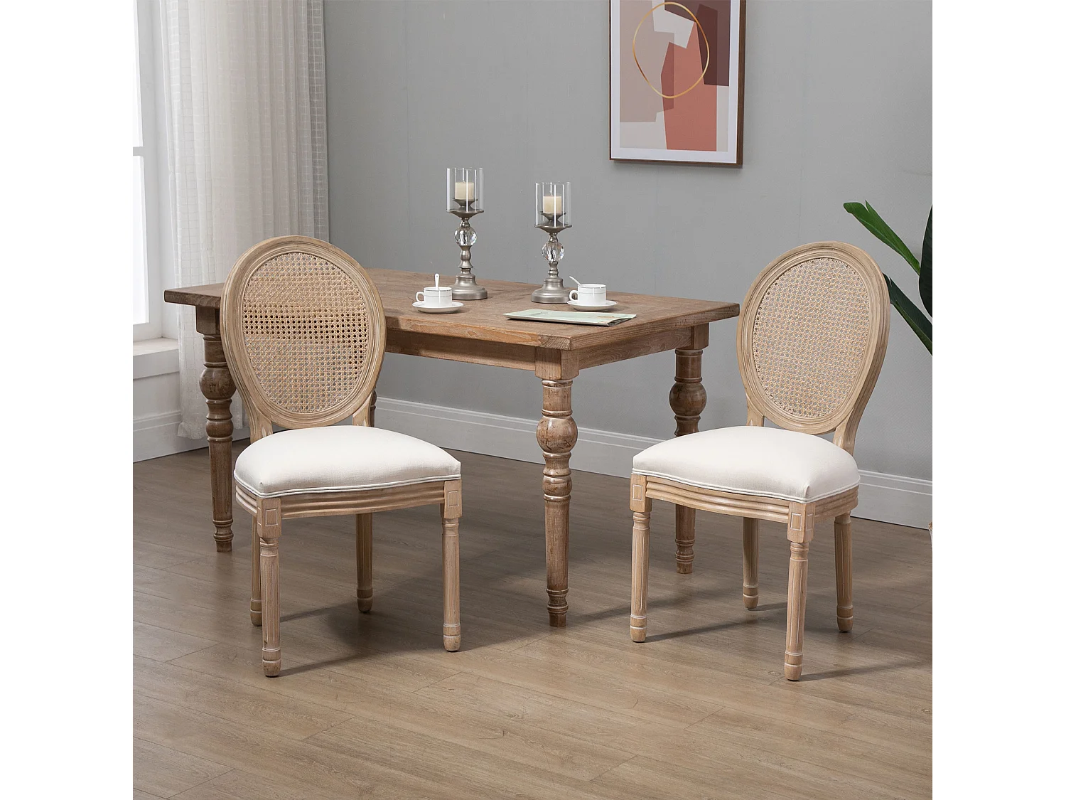 Set 2 sedie soggiorno schienale traforato 49x56x96cm crema