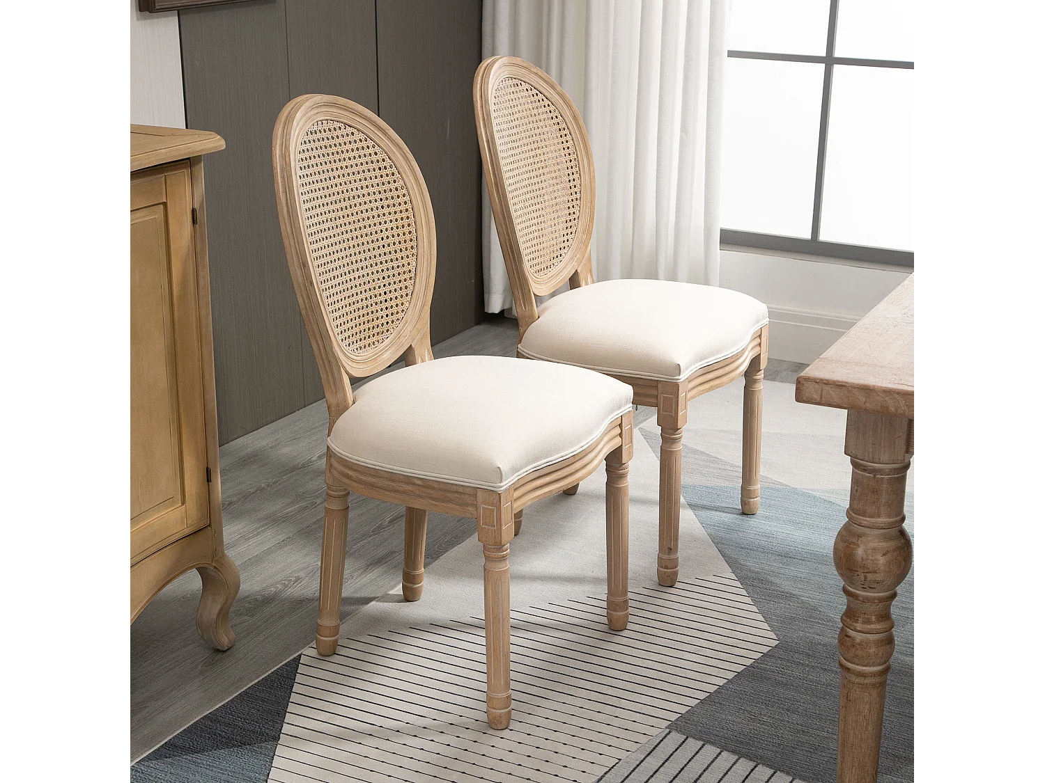 Set 2 sedie soggiorno schienale traforato 49x56x96cm crema