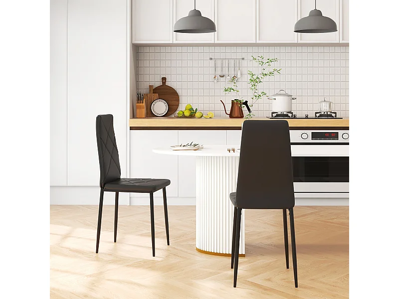 Set 2 sedie da pranzo in finta pelle e acciaio con schienale alto nero