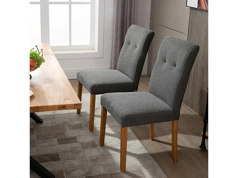 Set 2 sedie da pranzo imbottite in legno e tessuto grigio scuro