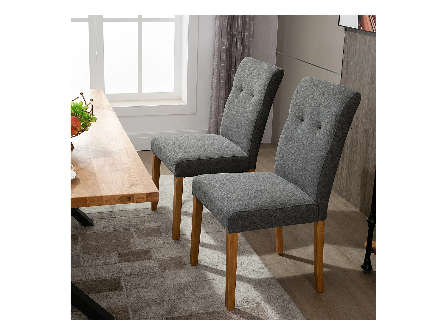 Set 2 sedie da pranzo imbottite in legno e tessuto grigio scuro