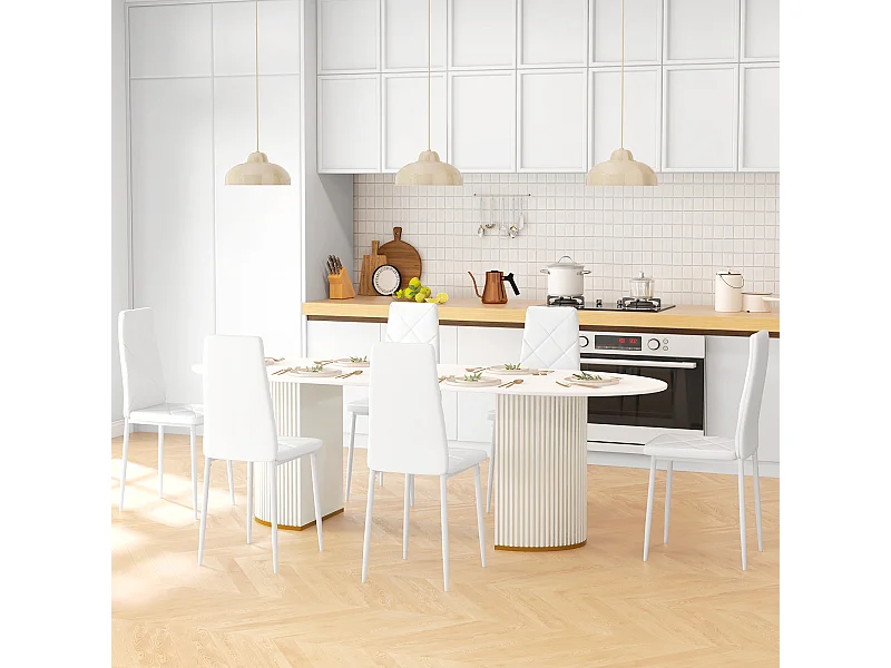 Set 6 sedie da pranzo in finta pelle acciaio con schienale alto bianco