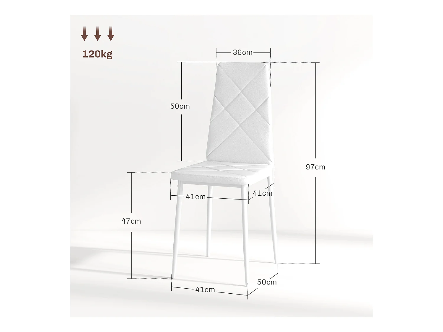 Set 6 sedie da pranzo in finta pelle acciaio con schienale alto bianco