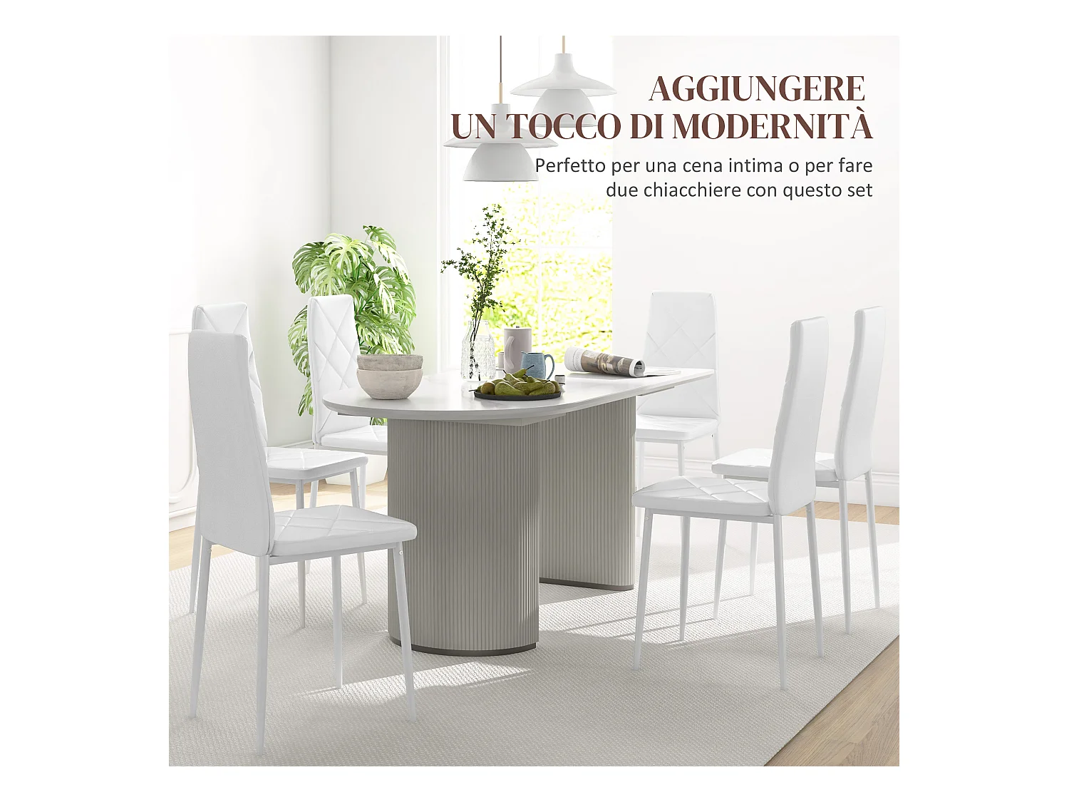 Set 6 sedie da pranzo in finta pelle acciaio con schienale alto bianco