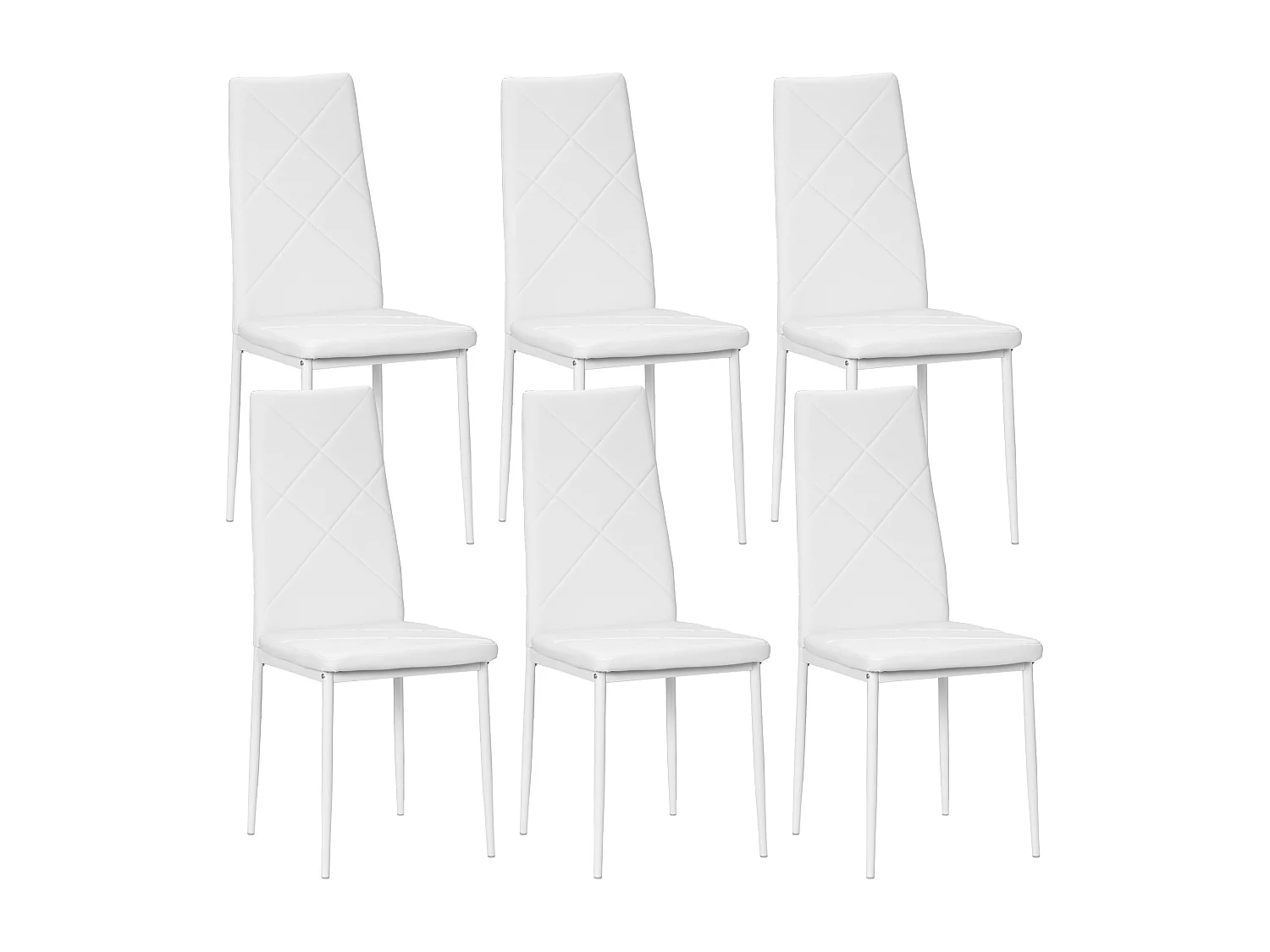 Set 6 sedie da pranzo in finta pelle acciaio con schienale alto bianco