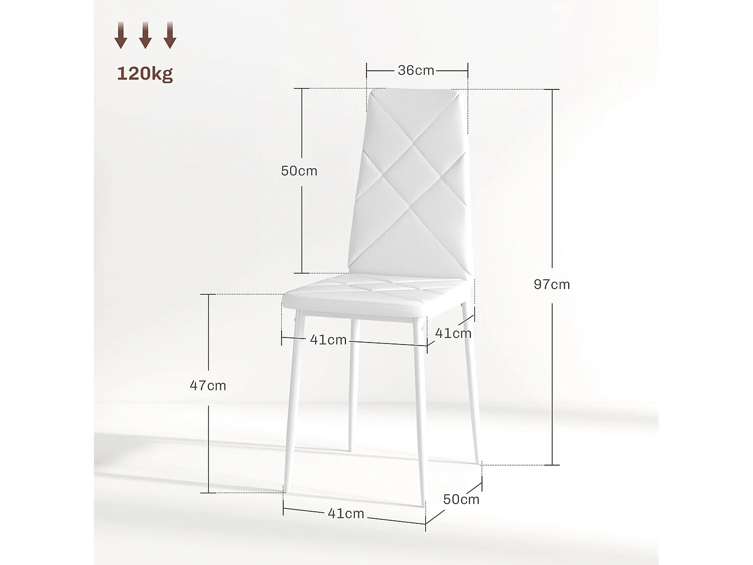 Set 6 sedie da pranzo in finta pelle acciaio con schienale alto bianco