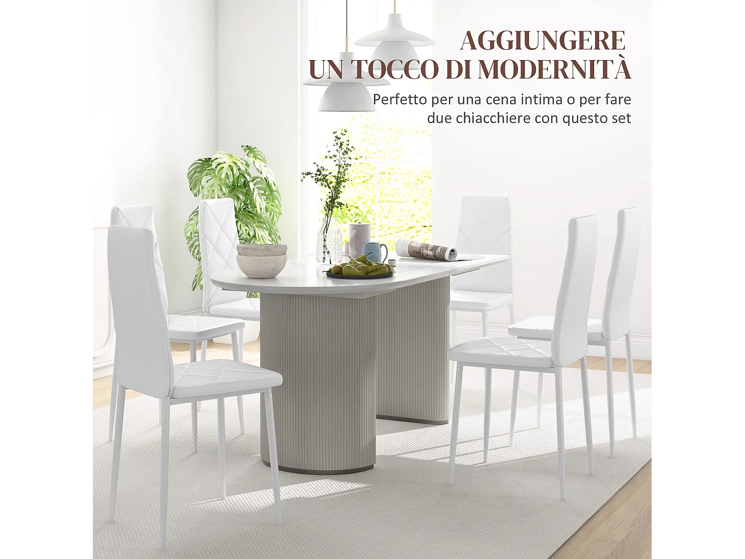 Set 6 sedie da pranzo in finta pelle acciaio con schienale alto bianco