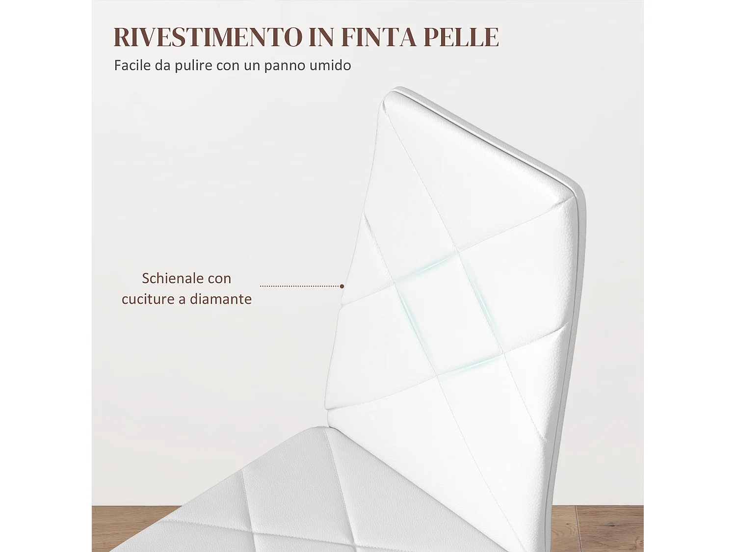 Set 6 sedie da pranzo in finta pelle acciaio con schienale alto bianco