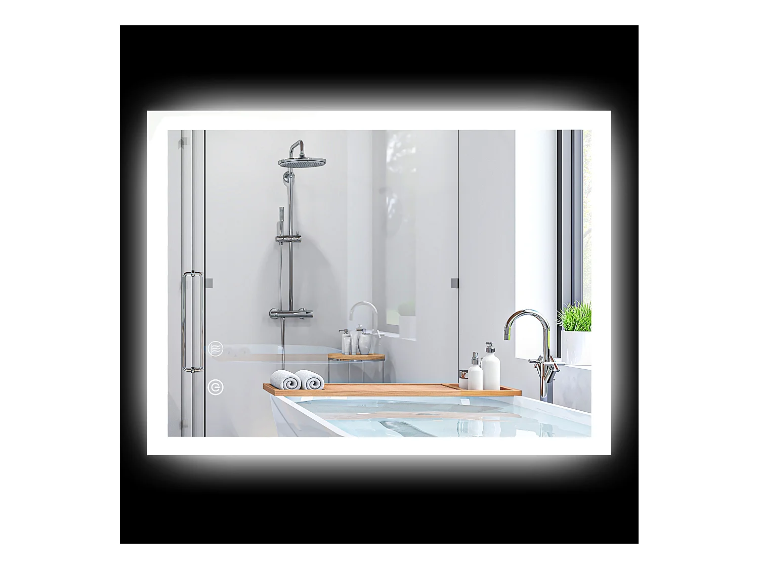 Specchio bagno led a 3 colori in vetro e metallo trasparente