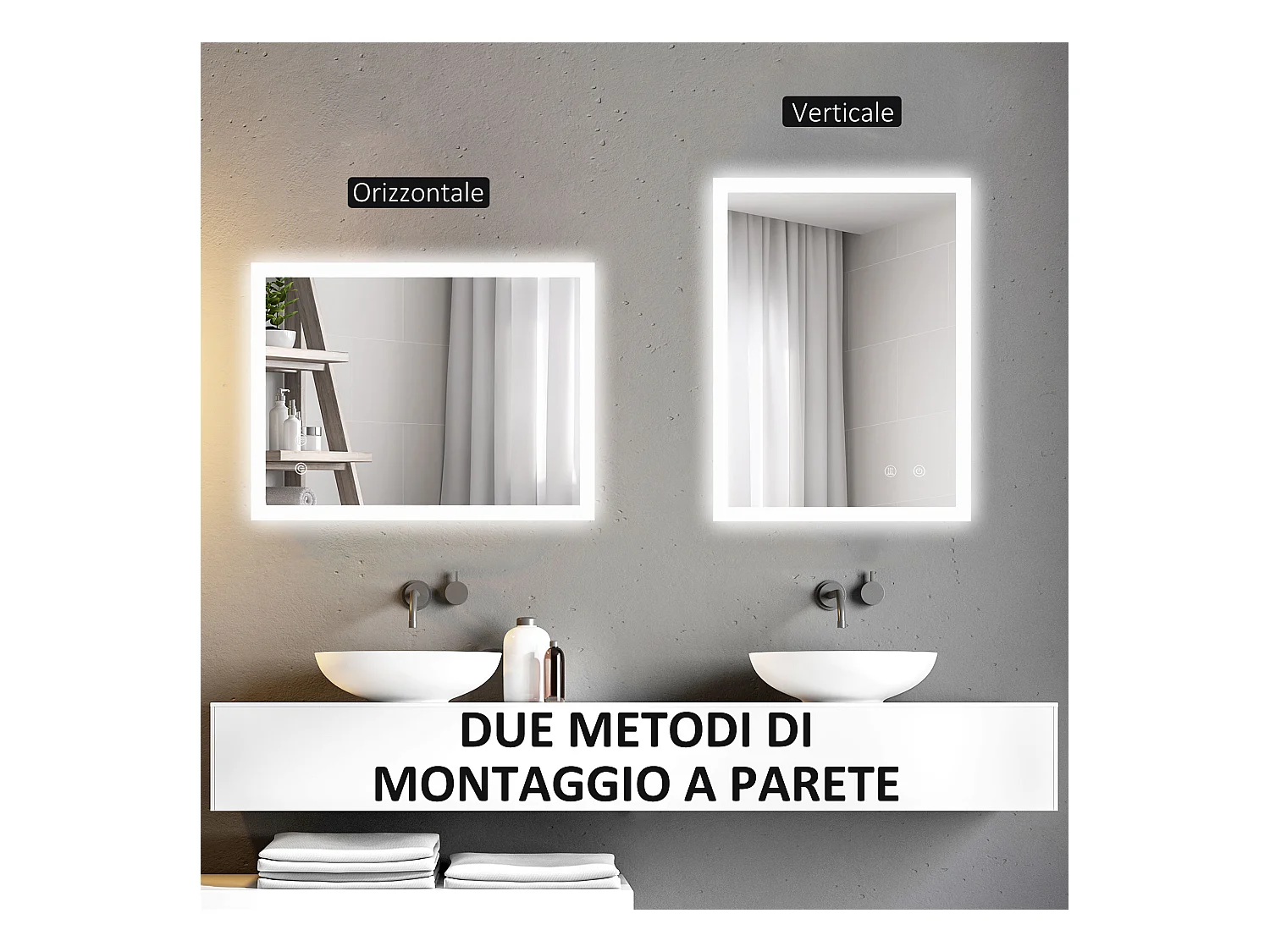 Specchio bagno led a 3 colori in vetro e metallo trasparente
