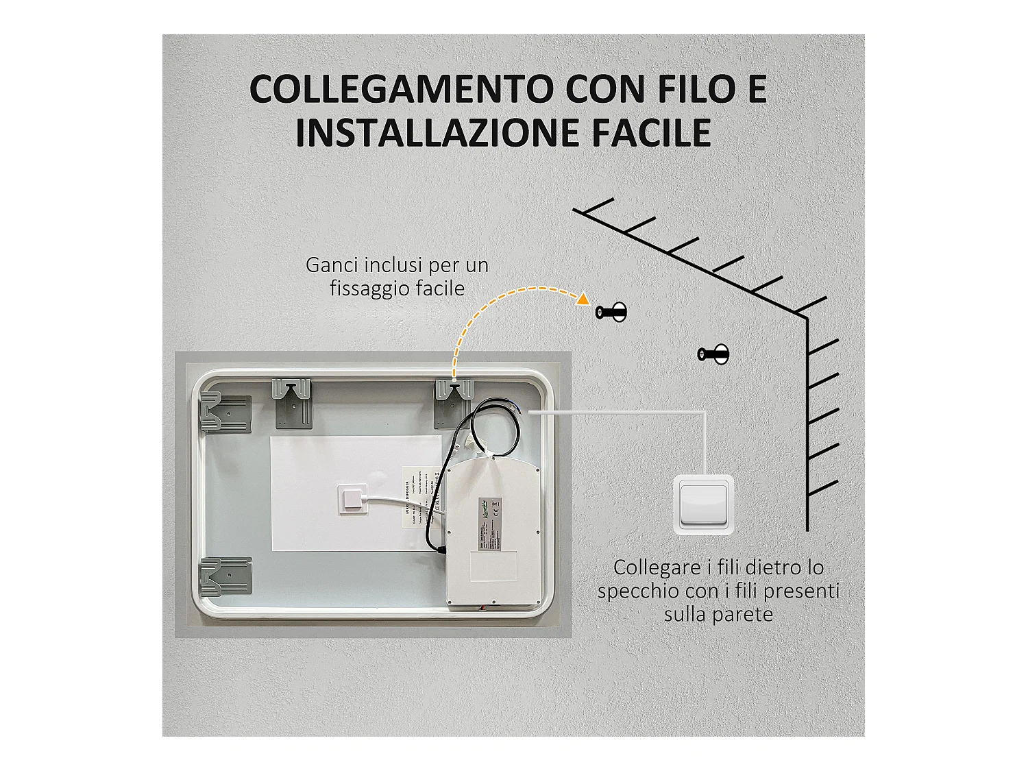 Specchio bagno led a 3 colori in vetro e metallo trasparente