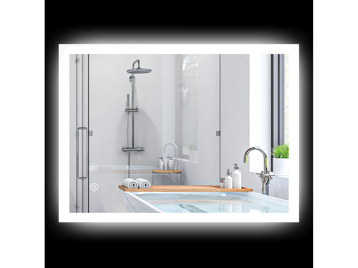 Specchio bagno led a 3 colori in vetro e metallo trasparente